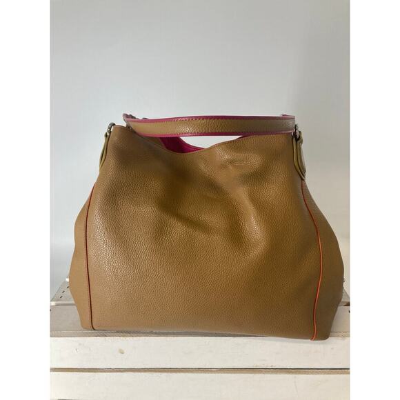 COACH 37721 LARGE BROWN, PINK PEBBLED LEATHER SHOULDER BAG - Picture 4 of 16